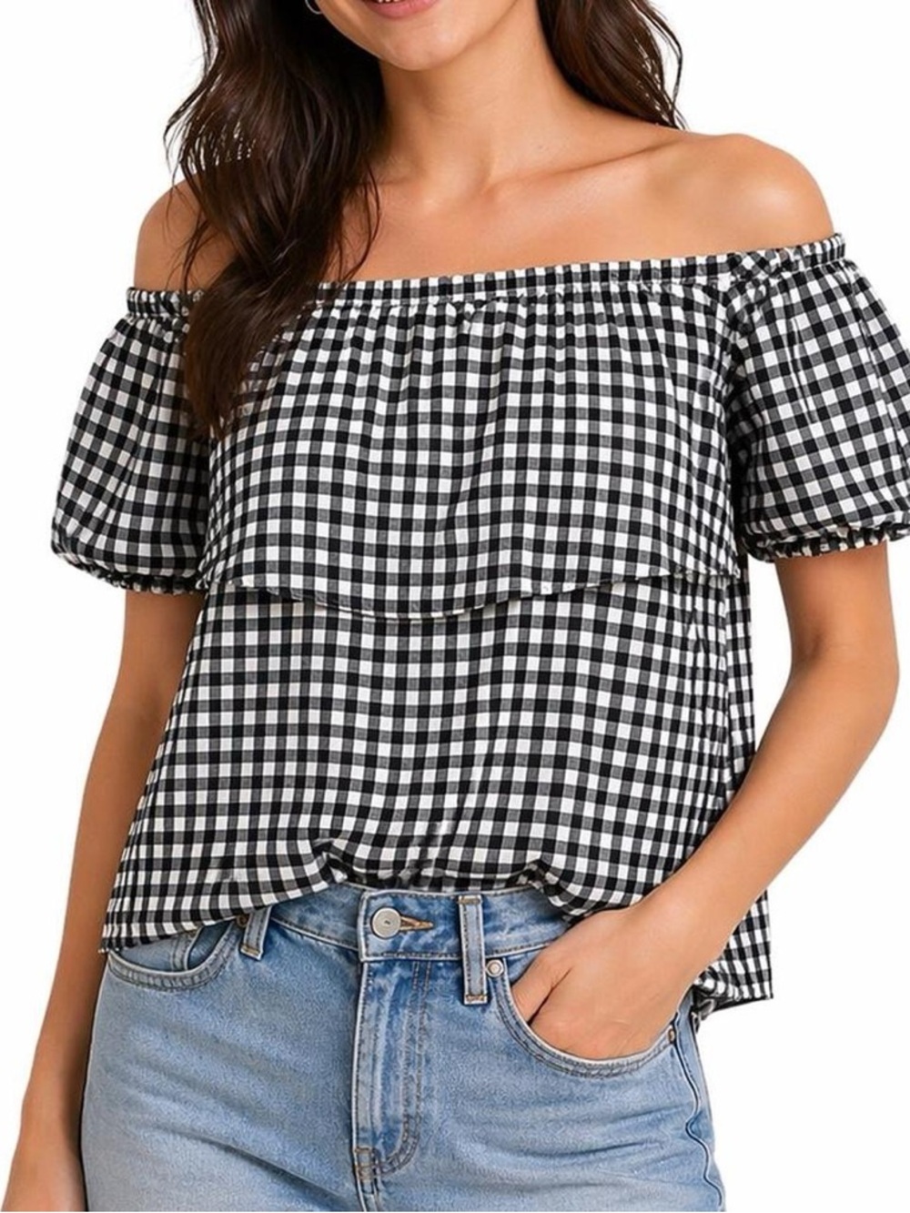 Gingham off shoulder top